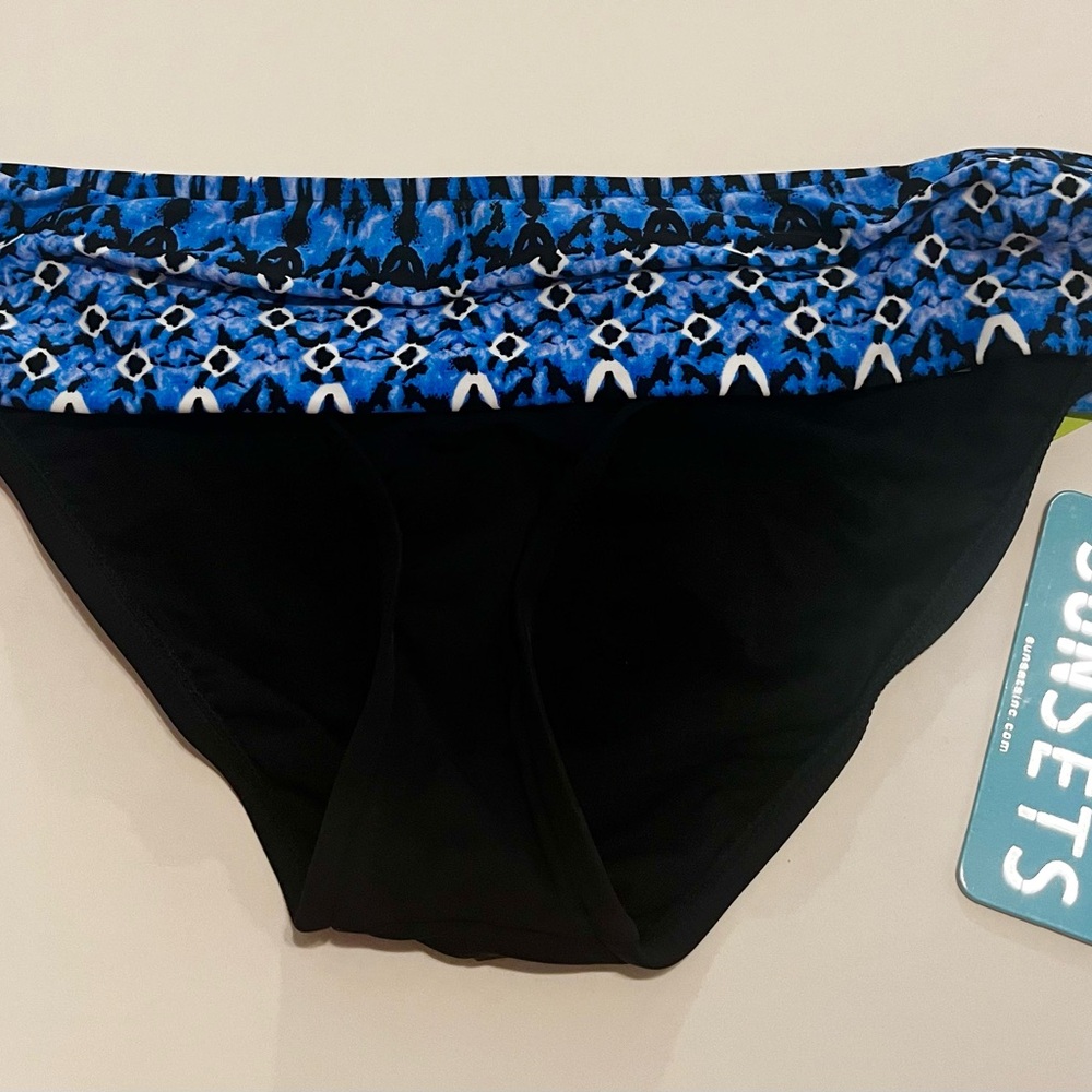 NEW Sunsets Women’s Swim Bikini Hipster Bottom, Black, Blue Size XL, NWT